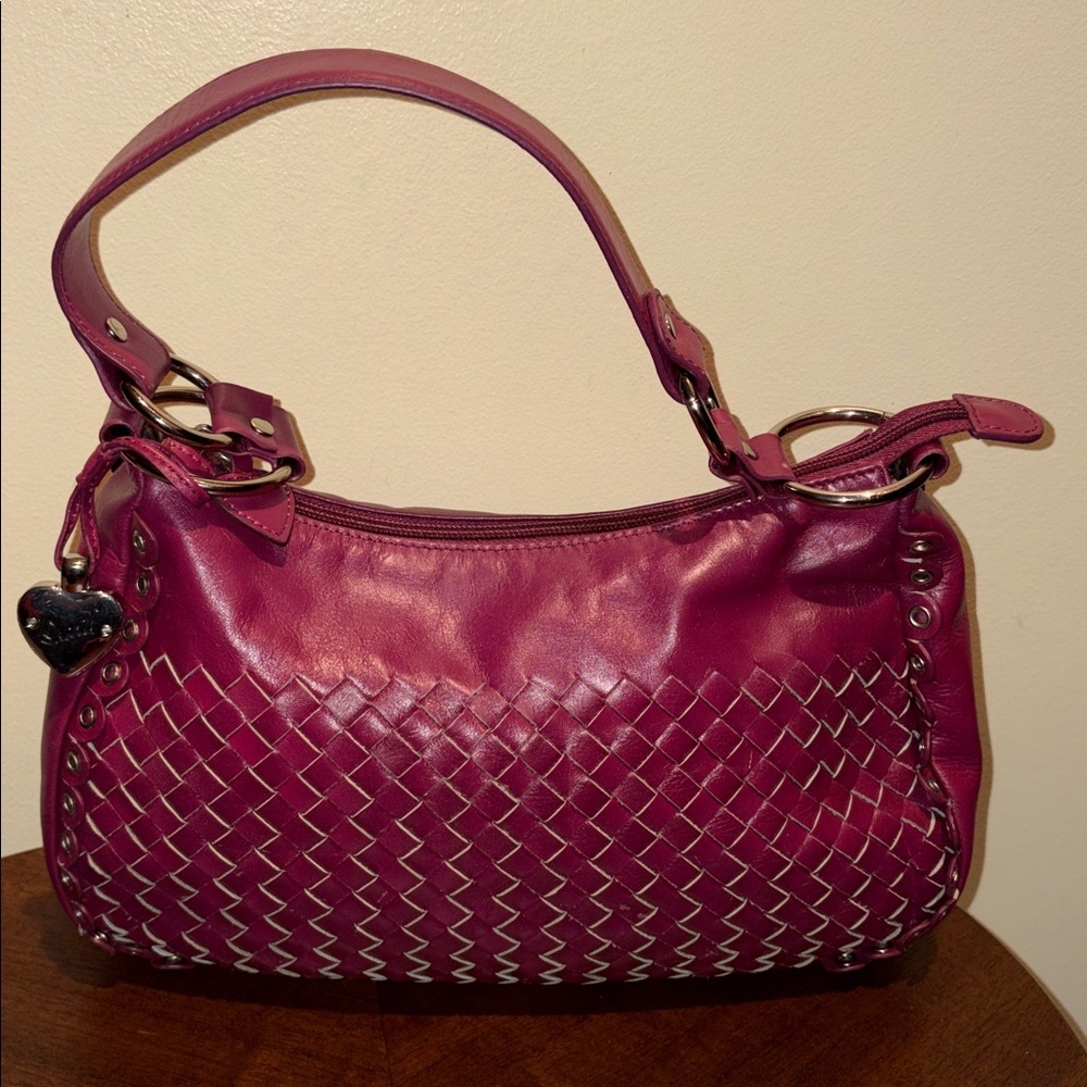Sharif  shoulder bag  Satchel  Woven Leather dark magenta  scallop/ studs edges